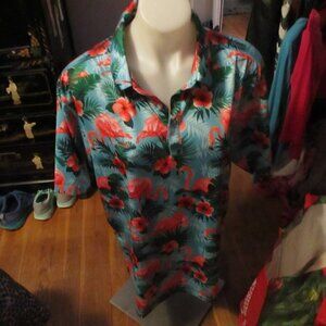 YATTA MEN'S POLO SHIRT WITH FLIMINGOS  3 BUTTON WORN TWICEE